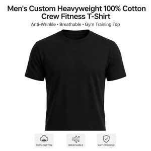 <b>Men's</b> Custom Heavyweight 100% Cotton <b>Collarless</b> Fitness T-<b>Shirt</b> Anti-Wrinkle Breathable Gym Training Top Broadcloth Custom Logo - Product Image 1