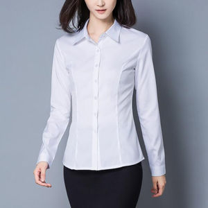 เสื้อเชิ้ตผู้หญิงสีขาว แฟชั่นแขนยาว คอปก ทรงปกติ ติดกระดุม เสื้อเชิ้ตทำงาน สง่างาม ซักแห้ง ผ้าฝ้าย 100% - Product Image 2