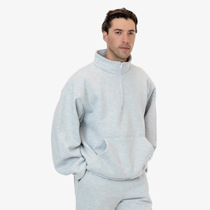 Sweat-shirt à demi-zip en polaire pour homme, de bonne qualité, avec broderie personnalisée, fermeture éclair, coton et polyester, manches longues, avec capuche. - Product Image 1