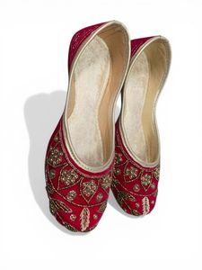 Multi Colour Zari Work Ethnic <b>Jutti</b> Slip-on with Velvet Embroidery and Stones - Product Image 5