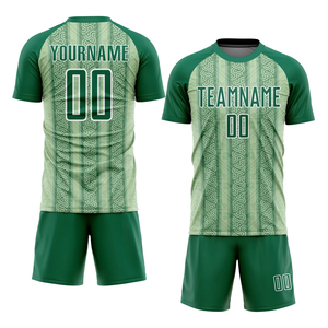 Conjunto de Uniforme de Fútbol Sublimado Personalizado para Hombre, Verde a Rayas, Manga Corta, Absorbente de Humedad, Ajuste Atlético, Uniforme de Fútbol para Equipo - Product Image 1