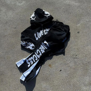 Fabricante de Ropa Personalizada: Sudadera con Capucha de Cremallera Completa, Chándal, Pantalones de Chándal Acampanados, Sudadera con Capucha de Algodón Grueso para Hombre con Bordado Desgastado - Product Image 1