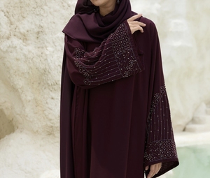 Best Selling Handmade Embroidery Beaded V Neck Long Sleeve Flared Hem Abaya Modest Fashion Prayer Daily Wear Vintage Floor - Product Image 5