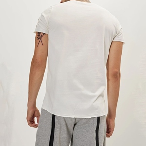 Camiseta Blanca de Manga Corta para Hombre, Cuello Redondo, Corte Ajustado, Tejido de Punto Jersey, Color Sólido con Detalles Recortados, Estilo Casual - Product Image 5