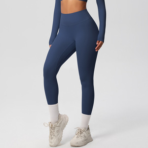 <b>Blue</b> 2 Piece Yoga Set High Waist Leggings Racerback Sports <b>Bra</b> Solid Color Breathable Seamless Workout Wear - Product Image 4