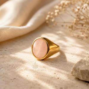 Natural Rose Quartz <b>Ring</b> 5 Carat Oval Pink Gemstone Signet <b>Ring</b> Bezel Set Women <b>Statement</b> Jewelry Custom Gold Plated <b>Silver</b> <b>Ring</b> - Product Image 4