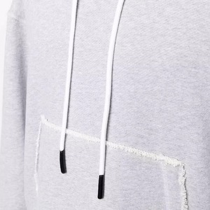 เสื้อฮู้ดโอเวอร์ไซส์ผู้ชาย สีเทาแต่งขอบเขียว ผ้าฝ้ายเฟรนช์เทอร์รี่ สไตล์ลำลองสำหรับฤดูใบไม้ร่วง ดีไซน์กระเป๋า ทรงปกติ - Product Image 4