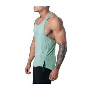 100% Customized Wholesale High Quality Slim Fit Spoon Neck Ribbed Wash Breathable 180g OEM Service <b>Tank</b> <b>Top</b> <b>White</b> Men's 100% - Product Image 4