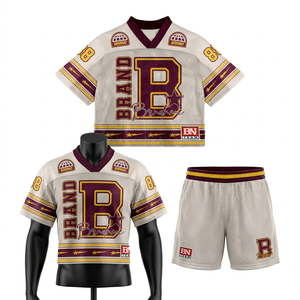 soft polyester mesh <b>shorts</b> set breathable cream with red striped panels transfer stitched <b>patch</b> logo custom for <b>men's</b> set - Product Image 4