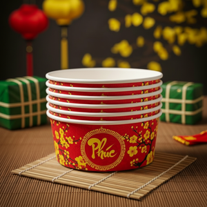 Bols en papier kraft biodégradables et écologiques du Vietnam avec couvercle, contenants d'emballage alimentaire jetables, imprimés sur mesure en quatre couleurs - Product Image 4