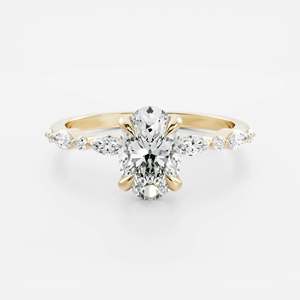Bague solitaire élégante et luxueuse en diamant de laboratoire taille ovale, or jaune, rose et blanc 14 carats, certifiée IGI, unisexe - Product Image 1
