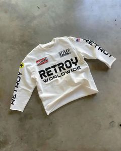 เสื้อสเวตเชิ้ตผ้าวาฟเฟิลลายกราฟิกแข่งรถคุณภาพสูง สไตล์วินเทจ ขอบดิบ ดีไซน์เท่ๆ ให้ความอบอุ่นในฤดูหนาว เหมาะสำหรับสตรีทแวร์ - Product Image 2