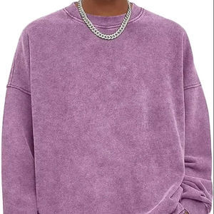 Sudadera de cuello redondo morada extragrande para hombre, manga regular, estilo pullover de felpa francesa lavada, color liso, estilo otoñal - Product Image 1