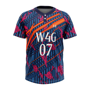 Custom 2 <b>Button</b> Baseball Team Uniform <b>Shirt</b> <b>Half</b> Sleeve Sublimated Jersey Moisture Wicking Sportswear OEM - Product Image 2