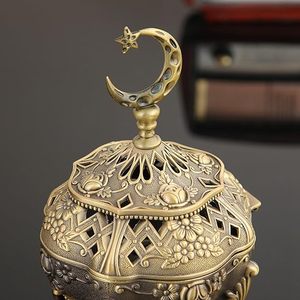 Antique Brass Incense <b>Burner</b> Crescent Moon Aromatherapy Diffuser Ornate Floral Incense Holder <b>for</b> Home Decor - Product Image 5