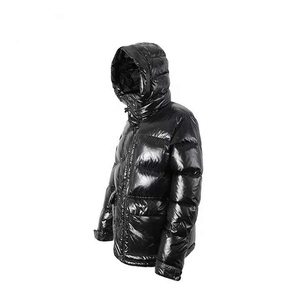 Veste matelassée à capuche noire brillante pour homme, manteau d'hiver épais à fermeture éclair, doudoune chaude et imperméable - Product Image 2