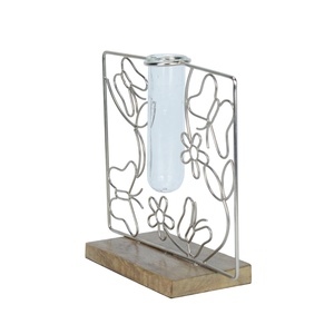Vase de table moderne en métal en forme de papillon avec tube en verre, hauteur 31,5 cm, noir, porte-fleurs décoratif - Product Image 4