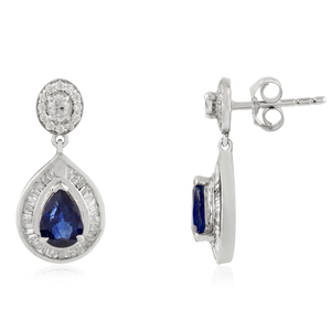14K Gold Pear Sapphire and Diamond Cluster Drop Earrings - Product Image 4