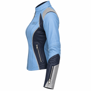 Veste de moto en cuir véritable bleu marine foncé pour femmes, vêtements de sport pour motocross, vêtements de motard, streetwear - Product Image 4