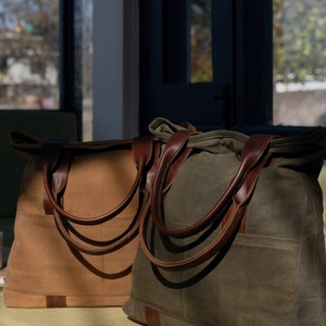 Bolso Tote de Lona y Cuero, Estilo Vintage, Resistente al Agua, Bolso de Hombro, para Viajes, Trabajo, Compras, Gran Capacidad, Bordado Abierto - Product Image 5