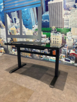 Escritorio de Computadora Moderno Ajustable con Superficie de Vidrio Negro y Marco de Metal, Escritorio de Oficina con Altura Ajustable