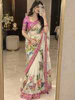 Blus Saree Pesta Bollywood Pakaian India Pakistan Sari Baru Desainer Pernikahan