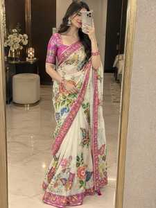 Blouse de sari, tenue de soirée Bollywood, style indien pakistanais, nouveau sari de mariage, créateur - Product Image 1