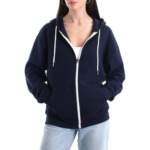 Sweat à capuche zippé oversize pour femme, bleu marine foncé, en coton riche, résistant au vent, durable, style décontracté chic - Product Image 1