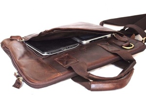 Porte-documents pour ordinateur portable en cuir véritable pour homme avec bandoulière, design moderne pour le bureau, imperméable et léger - Product Image 5