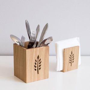 Portacubiertos de madera esculpida, organizador de precisión para utensilios de cocina, tenedores, cuchillos, cucharas y herramientas para servir - Product Image 6