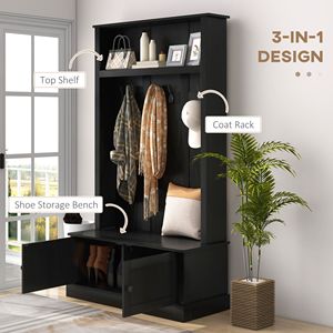 Appendiabiti con Panca in Legno Massello per Ingresso, Soggiorno e Camera da Letto - Arredamento per Casa o Hotel in Nero - Product Image 4