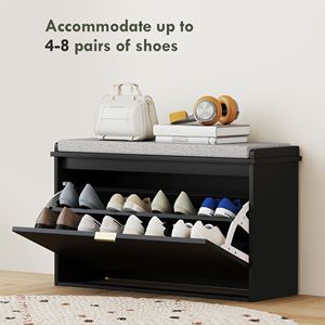 Black 31.5x10.2x18.7 Inches Shoe Storage <b>Bench</b> with <b>Padded</b> Seat Cushion and Flip Drawer Entryway <b>Bench</b> and Shoe Cabinet - Product Image 5