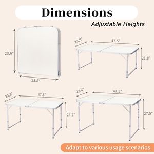 Table pliante multifonctionnelle portable de 4 pieds, 120 x 60 x 70 cm, blanche, pour usages multiples - Product Image 5