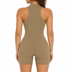 <b>Women's</b> Custom Seamless Zip Front Fitness <b>Romper</b> Sleeveless One Piece Yoga Jumpsuit OEM Custom Nylon Spandex Blend For <b>Women</b> - Product Image 2