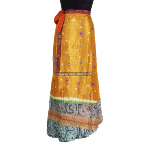 Sari indien ethnique de créateur, double couche réversible, jupe longue enveloppante en soie magique à 2 couches - Product Image 6