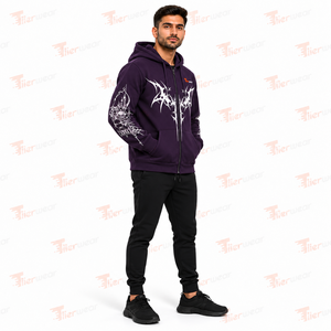 Sweat-shirt à capuche pour homme, violet, avec imprimé graphique blanc, coupe classique, décontracté, en molleton, pour l'automne - Product Image 2