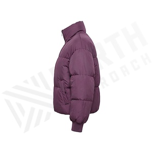 Quilted Puffer Jacket Stand Collar Full Sleeve Winter Coat Thick Polyester Filling Short Length Zipper Closure - Product Image 3