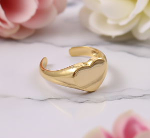 Bague ajustable classique en argent sterling 925 plaqué or avec motif cœur pour femme, sans nickel - Product Image 5