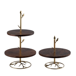 Latest Design Rustic Wooden Cake Stand 2 Tier With Metal Branch Handle Decorative Dessert Display Stand For Parties & Restaurant - Product Image 4