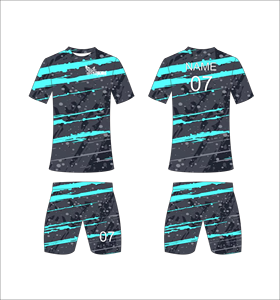 Ensemble short et maillot de football sublimé éco-responsable pour homme, col en V, anti-humidité, tenue de sport toutes saisons, rayures sur le devant - Product Image 1