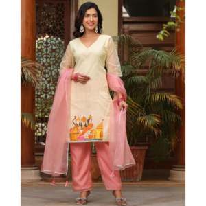 Ensemble de costume en mousseline de soie peinte à la main pour femmes Urmila, disponible en taille XS - Product Image 2