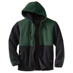 Men's Hooded <b>Fleece</b> <b>Jacket</b> Color Zipper Closure Windproof Casual Winter Outerwear Regular Fit Polyester Shell Sherpa <b>Lining</b> - Product Image 6