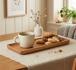 Plateaux de service modernes en bambou avec poignées, grands plats pour aliments, boissons, café, fêtes - Ustensiles emboîtables durables - Product Image 4