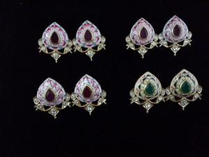 Luxury Hand Painted Meenakari <b>Stud</b> <b>Earrings</b> 18k Gold Plated Natural Emerald Ruby Polki Kundan Enamel <b>Earrings</b> Traditional <b>Fine</b> - Product Image 1