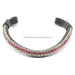 Diadema para caballo de cuero premium negro con forma de onda, en oferta, con 3 filas de cristales redondos brillantes, diadema mega brillante. - Product Image 6