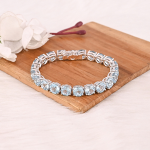 Luxury Natural Blue Topaz Gemstone 925 Sterling Silver Tennis Handmade <b>Bracelet</b> Jewelry for Unisex - Product Image 1