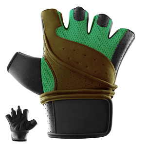 Green Leather Weight Lifting Closure <b>Type</b> Buckle Quality Weightlifting <b>Gloves</b> Cross-fit Workouts Palm Protection Training - Product Image 4