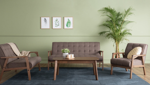 Cozy Three Seat Tufted Back <b>Wooden</b> <b>Sofa</b> Rubberwood <b>Frame</b> Fabric Couch Modern Rectangular Triple <b>Sofa</b> for Family Living - Product Image 5