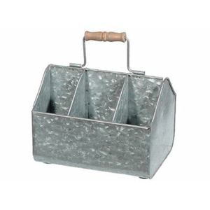 Organizador de utensilios de metal galvanizado de 3 compartimentos con asa de madera, estante para condimentos y vino, y almacenamiento de escritorio. - Product Image 1