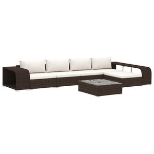 Divano da Esterno in Rattan Marrone con Cuscini Bianco Crema, Set da Giardino a 6 Posti, Design Contemporaneo - Product Image 4